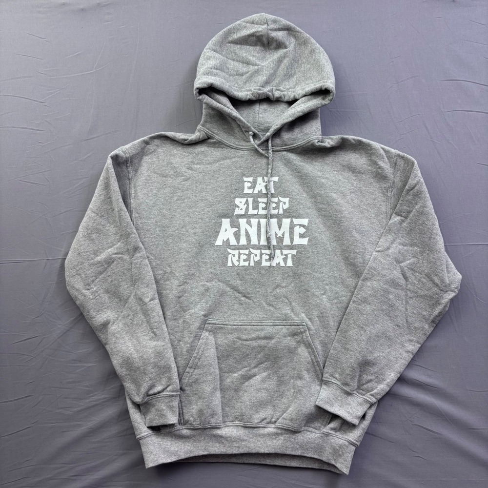 Eat Sleep‎ Anime Repeat Hoodie Gray Graphic Pullover Sweatshirt Mens XL